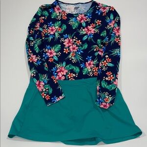 Lands' End Womens L/12 Floral Rashguard Set - Navy and green floral